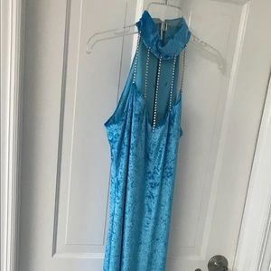 Crushed Velvet Sleeveless Dress With Rhinestones